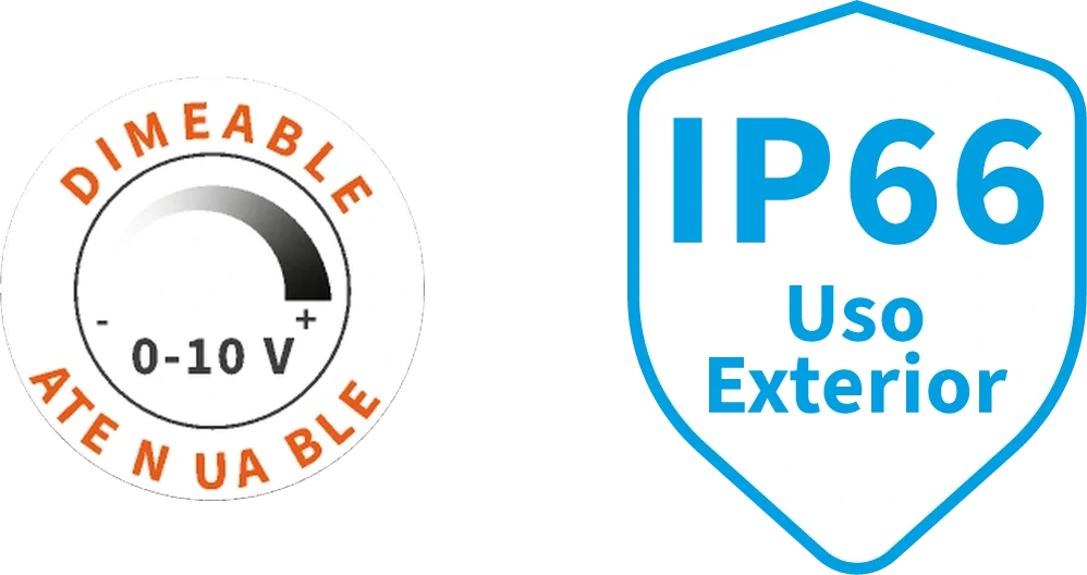 Dimeable 0-10V Atenuable e IP66 Uso Exterior